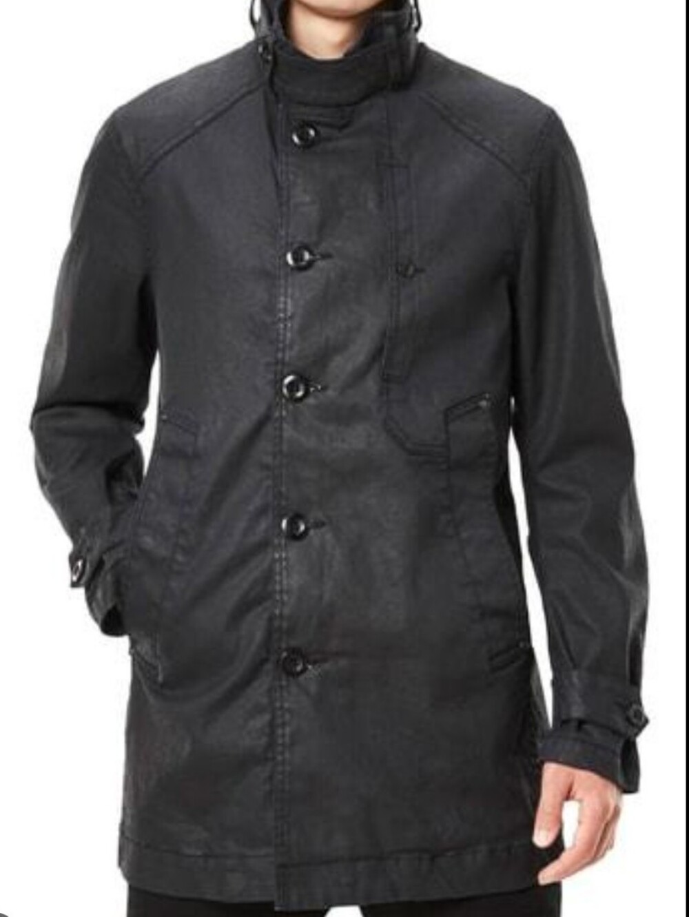 G-Star Raw Garber Men's Black Denim Coated Trench Coat with High Collar M